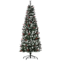 HOMCOM Albero di Natale Innevato con Bacche Rosse, Base Rimovibile e Pieghevole, 539 Rami, Φ70x180cm, Verde(m-10)