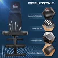 HOMCOM Hantelbank klappbar Multifunktion Trainingsbank verstellbare Sit Up-Bank für Heimtraining 6 Stufen Beinhalterung für Bauchtraining Gewicht bis 120kg Stahl Kunstleder Schwarz 145 x 55 x 41-114cm(m-8)