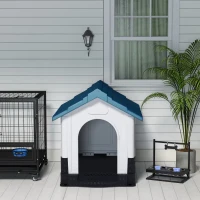 PawHut Plastic Dog Kennel with Windows, for Garden Patio, Medium and Large Dogs, 101 x 88 x 99cm - Blue(m-9)