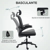 HOMCOM Silla de Escritorio de Malla Transpirable con Altura Ajustable Reposacabezas y Soporte Lumbar Ajustables Negro(m-9)