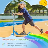 HOMCOM Trottinette pour enfants de 3 à 7 ans pliable roues lumineuses en PU musique 67 x 32 x 78 cm bleu(m-8)