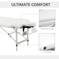 HOMCOM Foldable Massage Bed Portable Table, 3-Section Aluminium Foldable Beauty Couch, Professional Salon Spa Table with Headrest Support and Carry Bag, 81 cm Width, White(m-6)