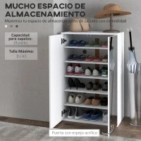 HOMCOM Mueble Zapatero con Espejo para 18 Pares de Zapatos con 5 Estantes Ajustables para Recibidor 60x32x95 cm Blanco(m-4)