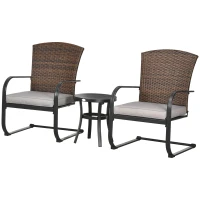 Outsunny Rattan Gartenmöbel-Set für 2 Personen inkl. Couchtisch und 2 Schaukelstühle, mit Kissen, Stahl, Braun(m-10)