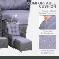 Outsunny 5PCS Deluxe Garden Rattan Furniture Sofa Chair & Stool Table Set  Patio Wicker Weave Furniture Set Aluminium Frame Fully-assembly - Grey(m-5)