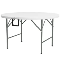Outsunny Mesa Auxiliar Redonda Mesa de Jardín Plegable con Marco de Acero y Encimera de HDPE Carga 80 kg Ø122x73 cm Blanco(m-11)