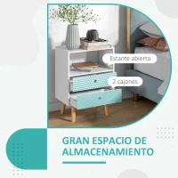 HOMCOM Cómoda de Madera Cajonera con 2 Cajones Mesita de Noche con Estante Abierto para Dormitorio Salón 45x30x65 cm Blanco(m-5)
