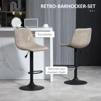 HOMCOM Barhocker im 2er-Set, Retro-Design, höhenverstellbar, drehbar, Kunstleder, 42 x 48 x 91-112 cm, Beige(m-4)