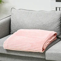 HOMCOM Flannel Fleece Blanket for Sofas, All-Season Fluffy Warm Throw Blanket for Bed, Couch, Chair, Striped Reversible Travel Bedspread, King Size, 230 x 230cm, Pink(m-7)