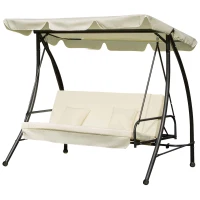 Outsunny 3 Seater Swing Chair 2-in-1 Hammock Bed Patio Garden Swing Seat Bed with Adjustable Canopy and Cushions, Cream(m-11)