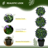 HOMCOM Set of 2 Artificial Plants, Lavender Flowers Ball Trees with Pot, for Home Indoor Outdoor Decor, 110cm(m-4)