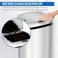 HOMCOM Sensor Mülleimer 50L Automatik Mülleimer mit Bewegungssensor, Wasserdichter Abfalleimer für Büro, Schlafzimmer, Küchen Edelstahl Silber(m-5)