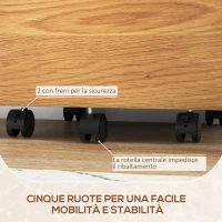 HOMCOM Cassettiera Ufficio a 2 Cassetti con Chiavi di Sicurezza e 5 Ruote, Legno, 42x40x60 cm, Bianco e Legno(m-7)