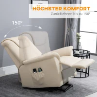 HOMCOM Massagestuhl mit Aufstehhilfe, 8 Vibrationspunkte, Heizfunktion, Fußstütze, Creme(m-6)