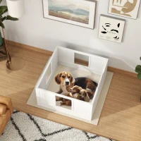 PawHut Welpenbox für kleine und mittelgroße Hunde, Hunde-Wurfbox mit anpassbarem Eingang, rutschfesten Fußpads, Weiß(m-2)