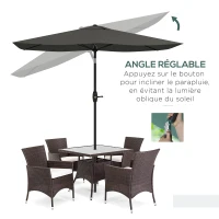 Outsunny Parasol rectangulaire inclinable 2x3 m avec manivelle toile polyester imperméabilisée haute densité 180g/m² gris foncé(m-4)