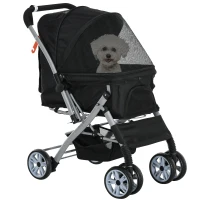 PawHut Poussette buggy pliable chien chat panier et sac de rangement attaches sécurité housse réglable acier Oxford noir(m-10)