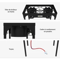 Outsunny Réchaud 2 brûleurs au propane portable 150 000 BTU/h avec 2 pieds amovibles pour extérieur, camping, métal moulé(m-7)