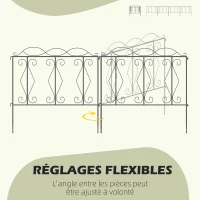 Outsunny Lot de 4 clôtures de jardin décoratives en métal noir avec ornements - 252 x 62 cm noir(m-5)