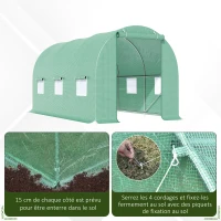 Outsunny Serre de Jardin Tunnel 4,5L x 2l x 2H m châssis Tubulaire Acier galvanisé renforcé 1,8 cm 6 fenêtres 1 Porte Vert(m-6)