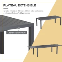 Outsunny Salon de jardin en aluminium et textilène table extensible 8/12 personnes 12 chaises empilables gris(m-4)