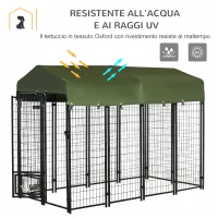 PawHut Kennel per Cani in Acciaio per Interni ed Esterni con Tettuccio in Tessuto Oxford e 2 Ciotole, 244x122x183 cm(m-4)