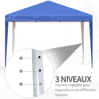 Outsunny Tonnelle de jardin extérieur 3x3m Tonnelle pliante Pop up Tente Pliable Barnum de Jardin Pliant Anti-UV + Sac de Transport Acier Oxford Bleu(m-6)