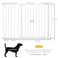 PawHut Hunde-Absperrgitter, Klemmmontage, verstellbare Länge, Stahl/ABS, 75-115 x 76cm, Weiß(m-3)
