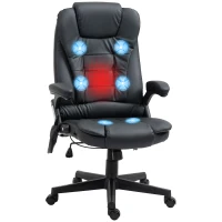 HOMCOM Massagesessel Bürostuhl, Chefsessel mit 6-Punkt-Vibrationsmassage und Wärmefunktion, drehbar Gaming-Stuhl, Kunstleder, 70 x 70 x 111–121 cm, Schwarz(m-1)