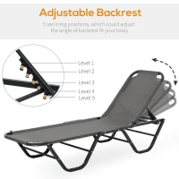 Outsunny Sun Lounger Relaxed Recliner with 5-Position Adjustable Backrest Aluminium Frame for Pool, Sun Bathing, Grey(m-5)
