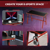 HOMCOM Gaming Desk Computer Table Stable Steel Frame with Cup Holder Headphone Hook, Cable Basket, Black(m-5)