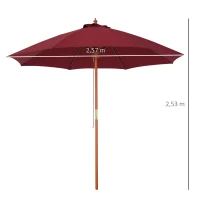 Outsunny Sombrilla Parasol con Poste Desmontable de Madera Ángulo Ajustable Ventilación Sistema de Polea para Exterior Jardín Patio Piscina Terraza Ø257x253 cm Rojo Vino(m-3)