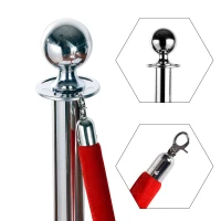 Outsunny Transenne Elimina Separacode Paletti di Delimitazione con Corde Rosso Acciaio Inox Ф32 x 95CM Argento(m-4)
