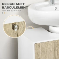 kleankin Meuble sous lavabo moderne piètement en métal double porte 60 x 30 x 60 cm - blanc et couleur bois(m-6)