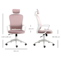 Vinsetto Office Chair, Ergonomic Desk Chair, High Back Velvet Fabric Computer Chair with Adjustable & Liftable Headrest for Home, Pink(m-3)