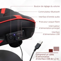 Vinsetto Chaise de gaming ergonomique avec 2 haut-parleurs intégrés base ronde hauteur réglable accoudoir relevable coussins têtière et lombaires PU noir et rouge(m-8)