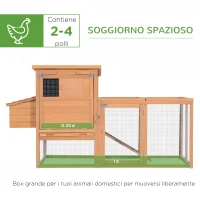 PawHut Pollaio da Giardino Gabbie per Galline da Esterno con Zona di Corsa e Nido in Legno 190×81×103cm(m-4)
