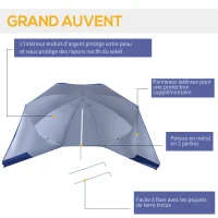 Outsunny Parasol de plage parasol abri solaire contemporain protection UPF 50+ sac transport fourni bleu marine(m-6)