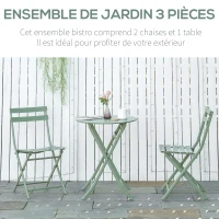 Outsunny salon de jardin 2 personnes - ensemble table bistrot chaise jardin pliable - ensemble bistrot de jardin - table ronde Ø 60 cm avec 2 chaises pliantes - métal thermolaqué vert(m-6)