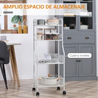 HOMCOM Estante de Cocina con Ruedas Carro de Almacenamiento de 4 Niveles para Cocina Baño Salón 42x34x114,5 cm Blanco(m-4)