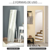 HOMCOM Espejo de Cuerpo Entero Espejo Rectangular de Pie y de Pared con Marco de Madera de Pino Moderno 37x43x156 cm Blanco(m-5)