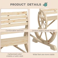Outsunny Wagon Wheel Chair Bench Armrest Rustic Loveseat Wood Outdoor Garden, Natural(m-5)