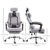 HOMCOM Fauteuil de bureau manager grand confort repose-pied tétière + coussin lombaires intégrés dossier inclinable revêtement tissu micro perforé gris noir(m-3)
