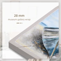 HOMCOM Hand-Painted Canvas Wall Art Blue Boat in the Beach, Wall Pictures for Living Room Bedroom Decor, 90 x 90 cm(m-7)