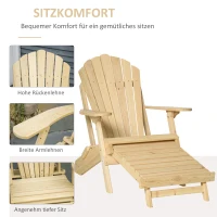 Outsunny Adirondack Stuhl Klappbar Adirondack Chair aus Holz Outdoor Gartenstuhl mit Fußstütze Hoher Rücken- und Armlehnen Balkonstuhl Gartensessel für Garten, Balkon 78 x 140 x 94cm Natur(m-5)
