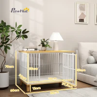 PawHut Hundebox mit Verriegelungstür, abnehmbares Kissen, gute Belüftung, Stahl, 86x60x70 cm, Weiß+Grau(m-3)