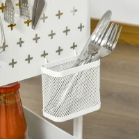 HOMCOM Carrito Auxiliar con Ruedas Carro de Almacenaje Multifuncional con 4 Ganchos y 2 Cestas Colgantes 51,5x32x75,6 cm Blanco(m-8)