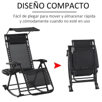 Outsunny Silla Mecedora de Jardín Plegable Tumbona Reclinable con Techo Protección Solar Reposacabezas Extraíble y Reposapiés Estructura de Acero 120x67x102 cm Negro(m-6)