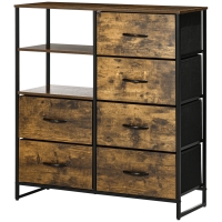 HOMCOM Meuble de rangement commode style industriel 6 tiroirs pliables 2 étagères acier et bois 84 x 30 x 92 cm