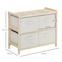 HOMCOM Commode en tissu meuble de rangement avec 4 tiroirs pliants en tissu de lin style élégant pour chambre à coucher bureau salon 59 x 28 x 50 cm bois naturel beige(m-3)
